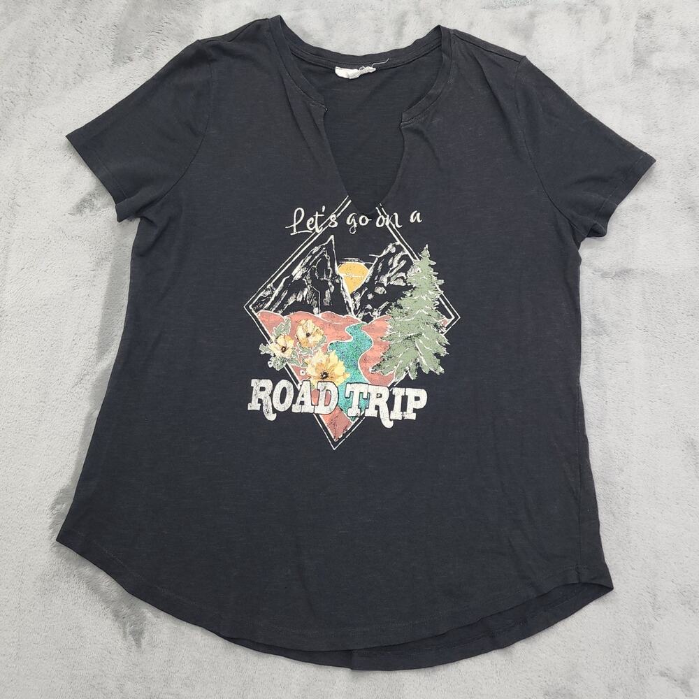 Maurices Top Womens M Black Short Sleeve Casual Road Trip Summer Boho Hippie